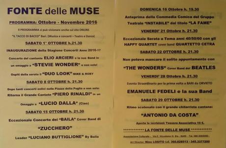 Art Club "LA FONTE DELLE MUSE" Associazione Culturale Bari - Presentazione del Programma Concerti del mese di Ottobre 2016