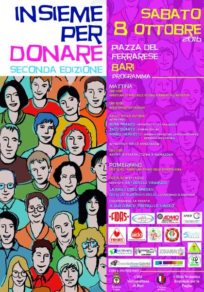 Giornata di sensibilizzazione INSIEME PER DONARE Convegno, cortometraggi, poesie, testimonianze di solidarietà con le associazioni di volontariato e le scuole