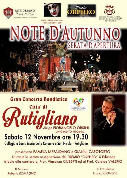 «Note d’Autunno» con il Gran Concerto Bandistico «Città di RUTIGLIANO» e il Premio Regionale “ORPHEO”