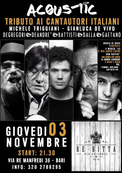 I Rimmel: Tributo ai cantautori italiani: De Gregori, Dalla, De Andrè, Rino Gaetano, Lucio Battisti, Bennato @ Re-Bitta Pub (Bari) ecc