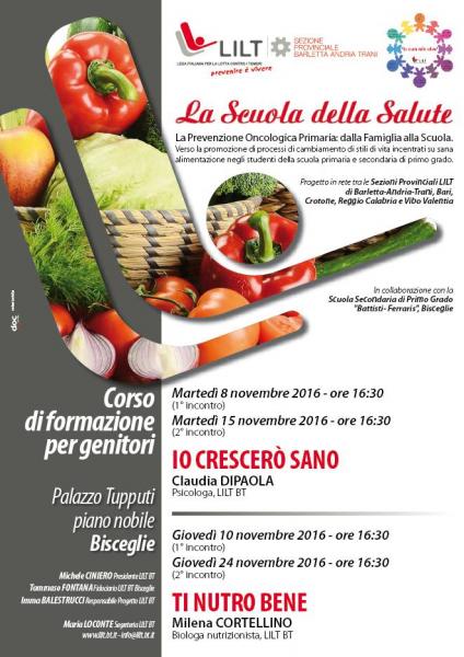“la Scuola della Salute” Lilt – Corso di Formazione Promozione Sani Stili di Vita per i Genitori della “battisti – Ferraris” al Palazzo Tupputi
