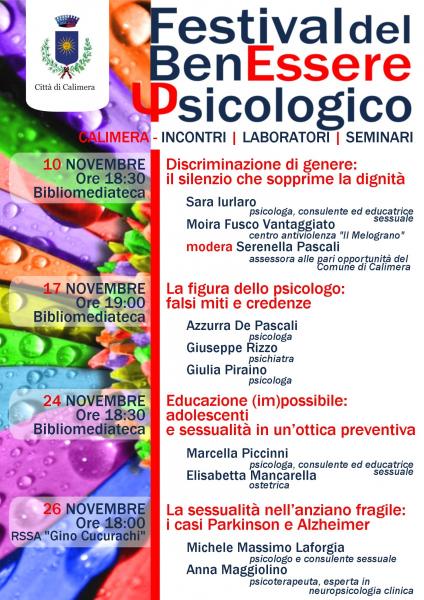 Festival del Benessere Psicologico a Calimera: sessualità, educazione e prevenzione negli adolescenti e negli anziani