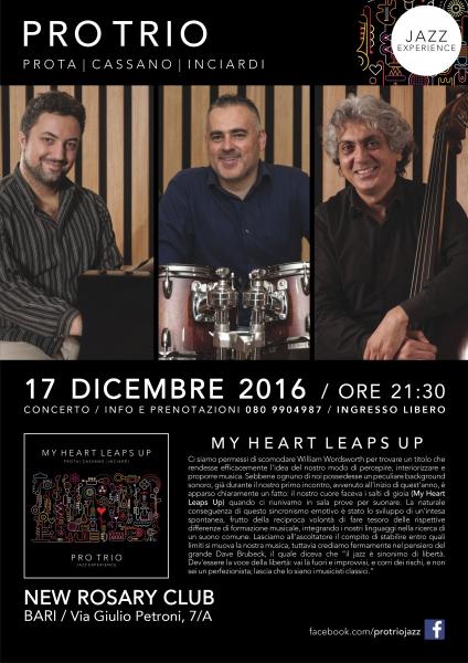 Il Jazz del ProTrio in concerto al New Rosary Club di Bari