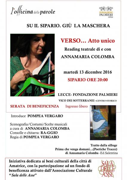 VERSO… Atto unico: la poesia va in scena con serata di Beneficenza alla Fondazione Palmieri di Lecce