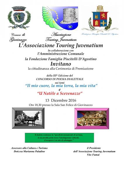 Cerimonia di Premiazione della 3^ Edizione di Poesia dialettale dai temi: "Il mio cuore, la mia terra, la mia vita" e "U' Natèle a Scevenazze"