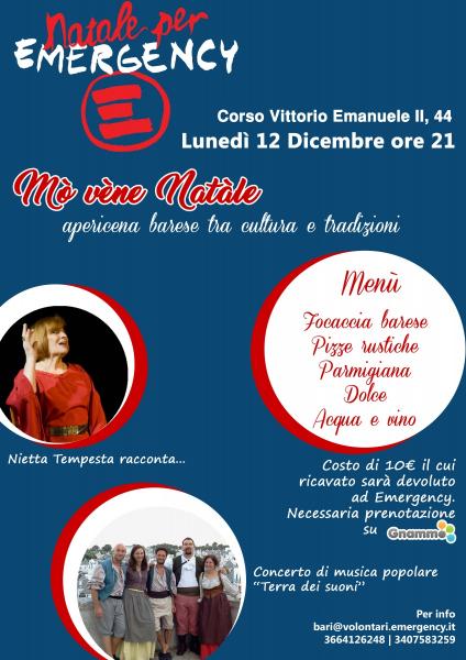 Mò vène Nàtale: apericena barese e musiche popolari con Emergency