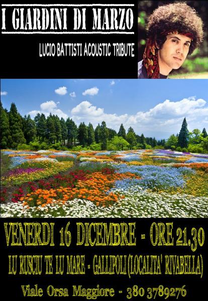 I Giardini di Marzo Live a Lu Rusciu Te Lu Mare , Venerdi 16 Dicembre 2016