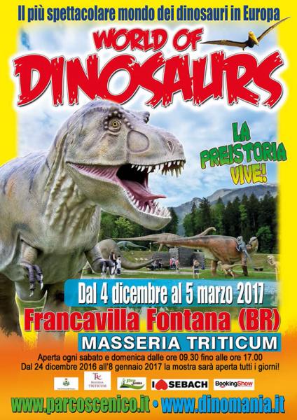 World of Dinosaurs - Jurassic Park in Puglia dal 4 dicembre 2016 al 5 marzo 2017