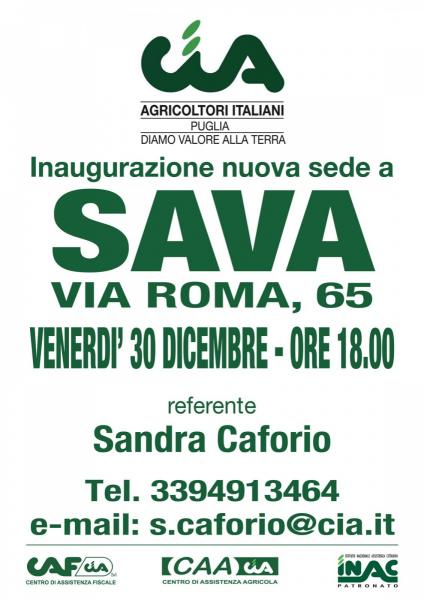 Inaugurazione della sede Cia di Sava venerdì 30 dicembre 2016