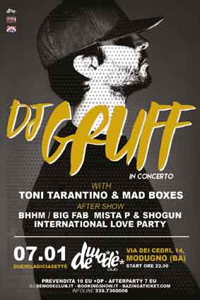 Sabato 7 gennaio DJ Gruff al Demodè Club di Modugno (BA)
