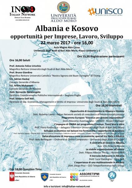 Albania e Kosovo opportunità per Imprese, Lavoro, Sviluppo
