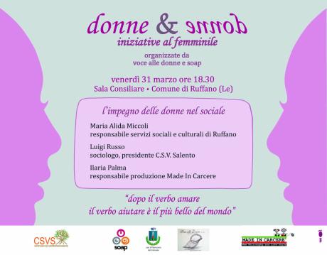 Donne&ennod, secondo appuntamento: L'impegno della donna nel sociale, Ruffano 31 marzo ore 18.30