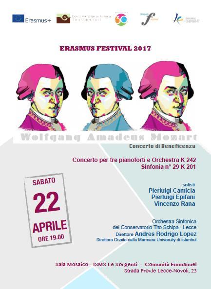 Concerto per tre pianoforti e orchestra di Mozart per festeggiare il trentennale del Programma  Erasmus