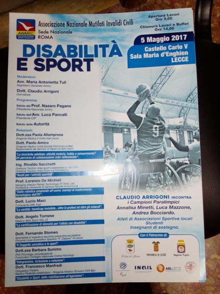 A Lecce il convegno “Disabilità e sport” organizzato dall’Anmic
