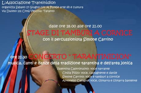 STAGE DI TAMBURI A CORNICE e CONCERTO MUSICA TRADIZIONALE  dei "TARANTINIDION"
