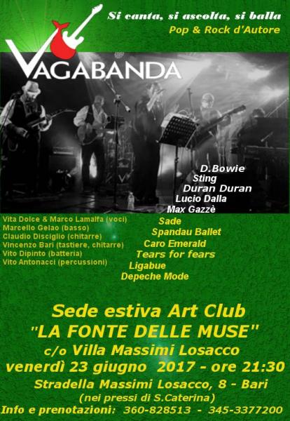 FONTE DELLE MUSE "Sede Estiva" c/o Villa Massimo Losacco Bari -Venerdi 23 Giugno Concerto Funky-Pop e Soul dei "VAGABANDA"