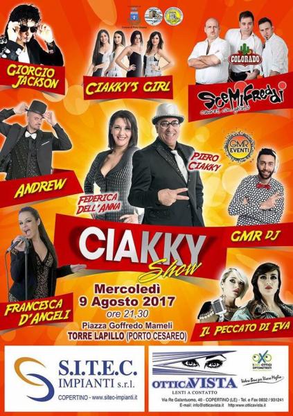 Il Ciakky Show a Torre Lapillo il 9 agosto: sul palco anche Il Peccato di Eva e Scemifreddi