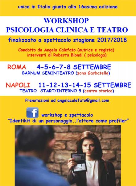 Arriva anche a Napoli l'unico workshop nazionale di PSICOLOGIA CLINICA E TEATRO