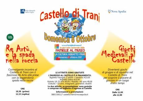 Domenica 8 ottobre torna “Famiglie al Museo”: al Castello di Trani ci sono Re Artù, la spada nella roccia e tanti giochi medievali per grandi e piccini