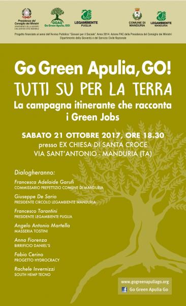 “GGAG – GO GREEN APULIA, GO!”, Tutti Su Per La Terra - la Campagna itinerante che racconta i green jobs.