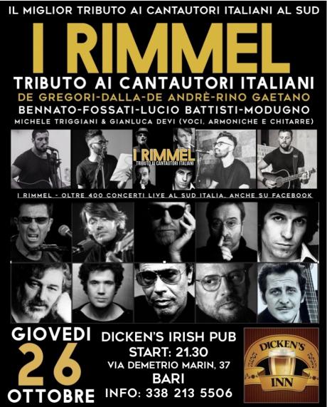 I Rimmel: Omaggio ai cantautori italiani.. De Gregori, Lucio Dalla, De Andrè, Rino Gaetano, Lucio Battisti, Bennato ecc @ Dicken's Inn Irish Pub (Bari)