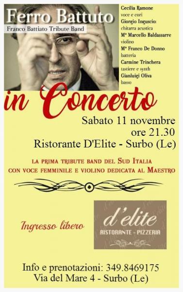 Concerto dei Ferro Battuto – Franco Battiato Tribute Band – per la Festa di San Martino al Ristorante D’Elite, Surbo (Le)