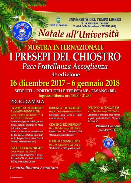 Presentazione del Calendario 2018 "Museo Arti antiche fasanesi" a cura dell'Università del Tempo Libero "San Francesco d'Assisi" di Fasano (Br)