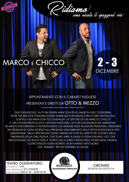 Il Cabaret di MARCO e CHICCO 2 e 3 dicembre a Bari
