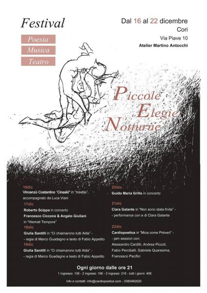 Piccole Elegie Notturne. Dal 16 al 22 Dicembre a Cori (LT) il Festival di Poesia, Musica e Teatro