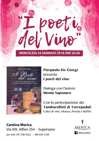 Da Cantina Merìca a Supersano,Pierpaolo De Giorgi presenta il suo libro I poeti del vino, mercoledì 24 gennaio ore 20.00