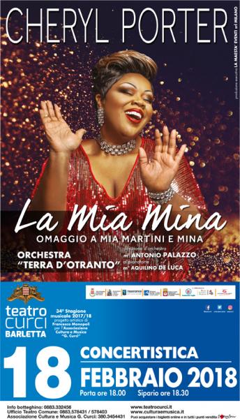 Cheryl Porter    "La Mia Mina", in concerto con l'Orchestra Ritmico - Sinfonica  Terra d'Otranto, presso il Teatro Curci di Barletta