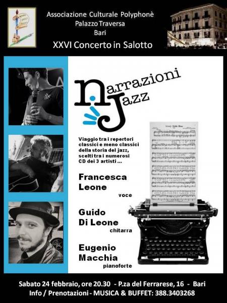 Narrazioni Jazz con Francesca Leone, Guido Di Leone, Eugenio Macchia