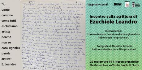 Incontro e letture animate sulla scrittura di Ezechiele Leandro giovedì 22 marzo alle Manifatture Knos