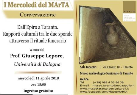 CONFERENZA del dott. Giuseppe Lepore :Dall’Epiro a Taranto.Rapporti culturali tra le due sponde attraverso il rituale funerario