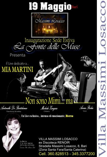 Villa LOSACCO ti invita alla Riapertura della Sede Estiva della FONTE DELLE MUSE con la Cover di "MIA MARTINI"