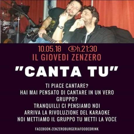 CANTA TU! Giovedì Karaoke - 10 Maggio @Zenzero Food&Drink Surano