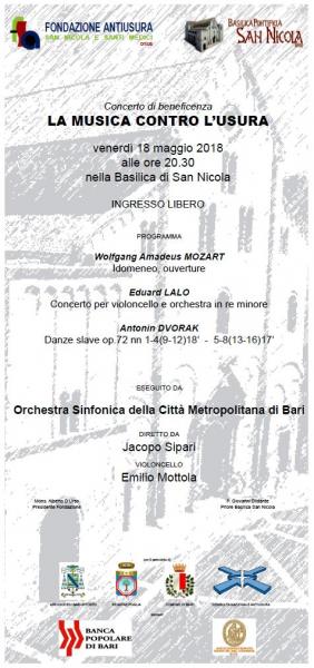 Concerto di Beneficenza «LA MUSICA CONTRO L’USURA» dell'Orchestra Sinfonica della Città Metropolitana di Bari