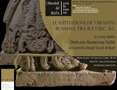 I Mercoledì del MArTA: "Le istituzioni di Taranto romana tra II e I sec. a.C."