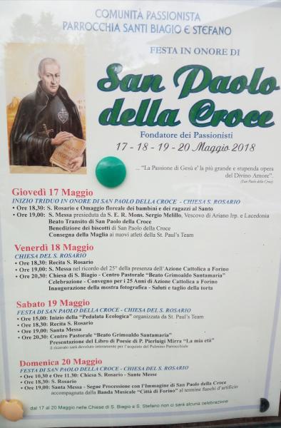 A Forino triduo in onore di San Paolo della Croce