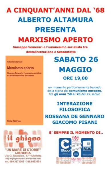 Il prof Alberto Altamura presenta il suo libro “Marxismo aperto.” Giuseppe Semerari e l’umanesimo socialista tra destalinizzazione e Sessantotto Un momento partico