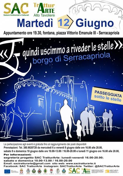 MARTEDI' 12 GIUGNO PASSEGGIATA SOTTO LE STELLE NEL BORGO DI SERRACAPRIOLA