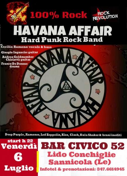 Live degli HAVANA AFFAIR Rock Band venerdì 6 luglio al Bar Civico 52 a Sannicola  (Le)