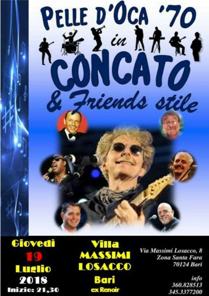 GIOVEDI' 19 LUGLIO Nino Losito ti invita ad una eccezionale serata dedica FABIO CONCATO & Friends stile con la Superband "PELLE D'OCA '70" a VILLA LOSACCO.