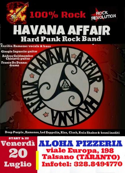 Live degli HAVANA AFFAIR Rock Band venerdì 20 luglio alla Pizzeria Aloha di Talsano (Ta)