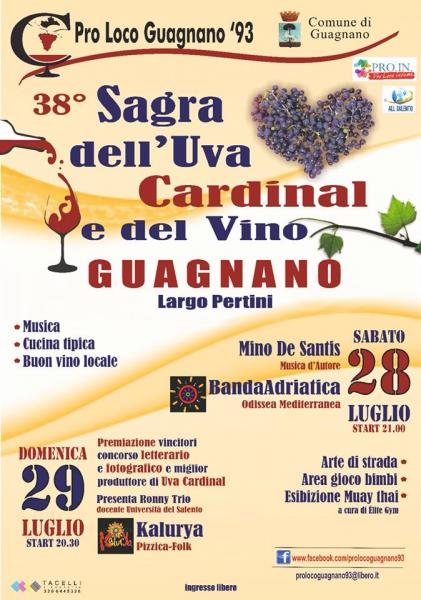 Il 28 e il 29 luglio Guagnano la 38ᵃ Sagra dell'uva Cardinal e del vino