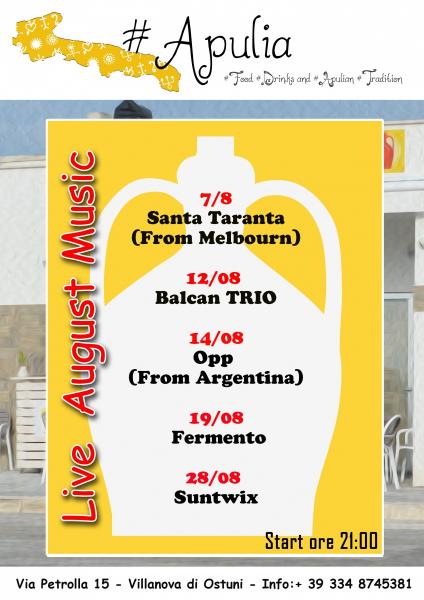 Live August Music #Apulia Lounge Bar