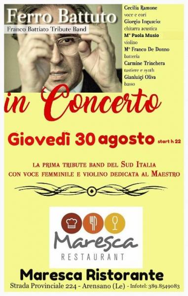 Concerto dei Ferro Battuto - Franco Battiato Tribute Band giovedì 30 agosto a Villa Maresca, Arnesano (Le)