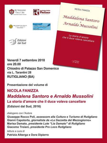 Presentazione del libro: "Maddalena Santoro e Arnaldo Mussolini. La storia d’amore che il duce voleva cancellare"