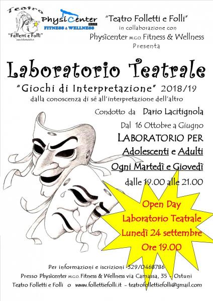 Open Day  Laboratorio Teatrale Lunedì 24 settembre  Ore 19.00
