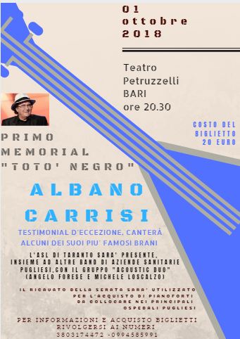 I Memorial "Totò Negro"  a Bari - ALBANO CARRISI special guest